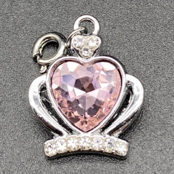 Jeweled Heart Rhinestone Crown Charm on Silver - Picture 7 of 12